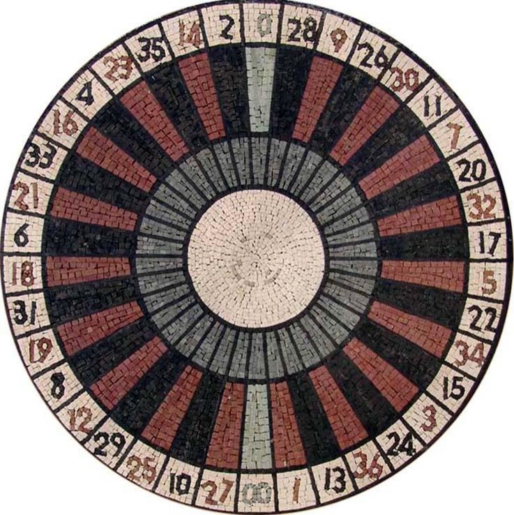 Roulette Mosaic Tile Medallion, The Gambler, 39"x39"