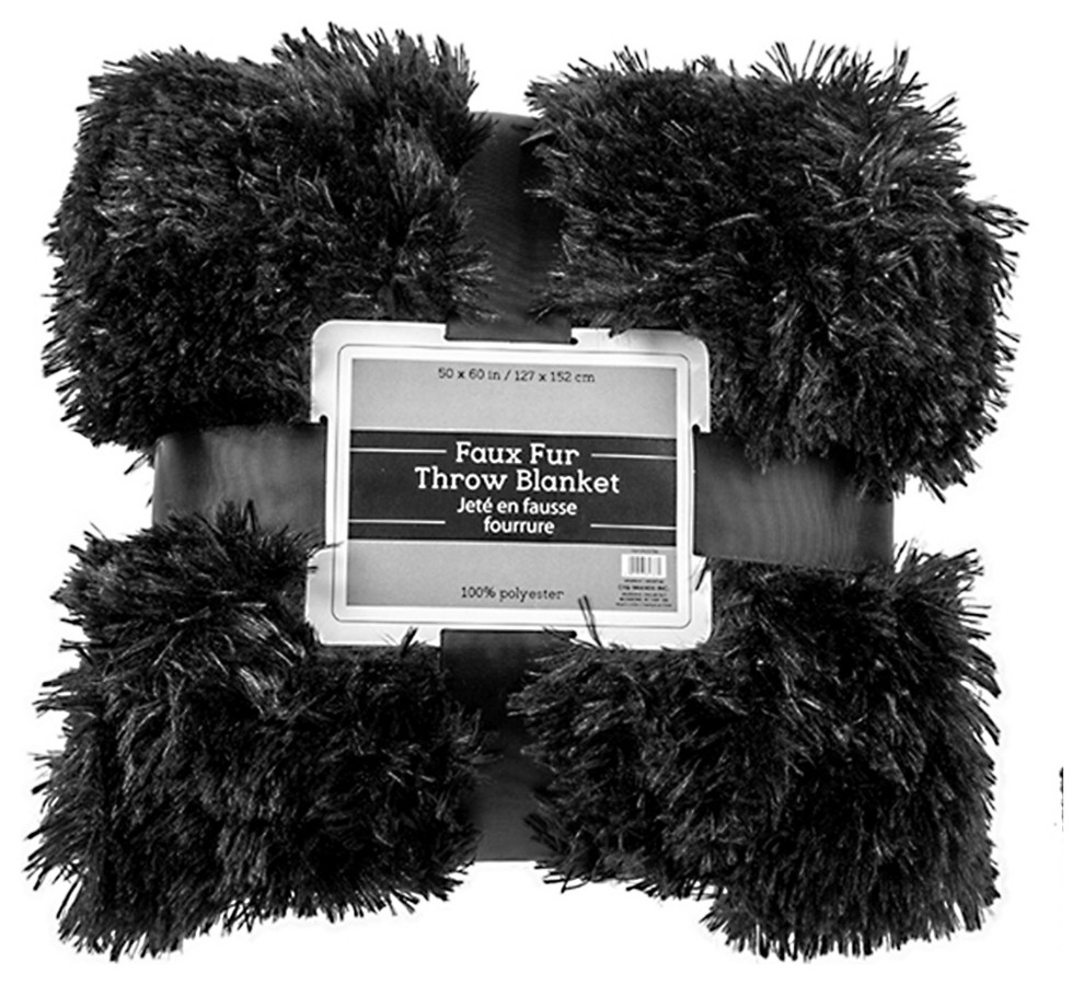 Ultra Plush Faux Fur Elegant Throw Blanket, 50 x 60 in., Black