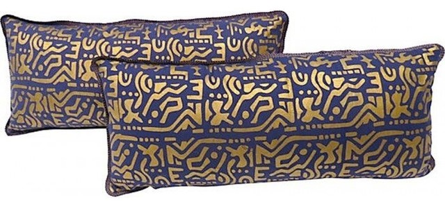 Pair of Purple/Gold Lumbar Pillows
