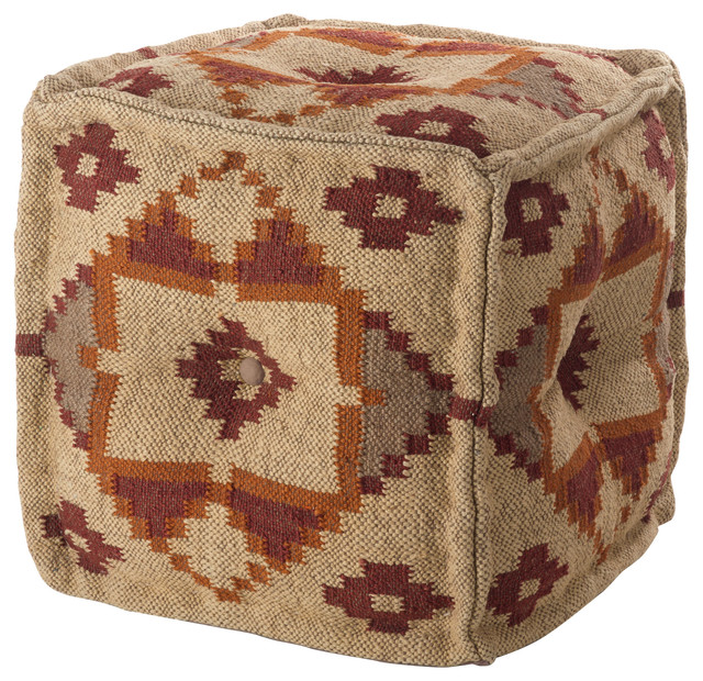 Kilim Design Jute Wool Blend Pouf Ottoman Southwestern Floor Pillows And Poufs by Fennco