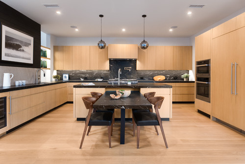 Modern kitchen with light wood MDF kitchen cabinets and clean minimalist lines