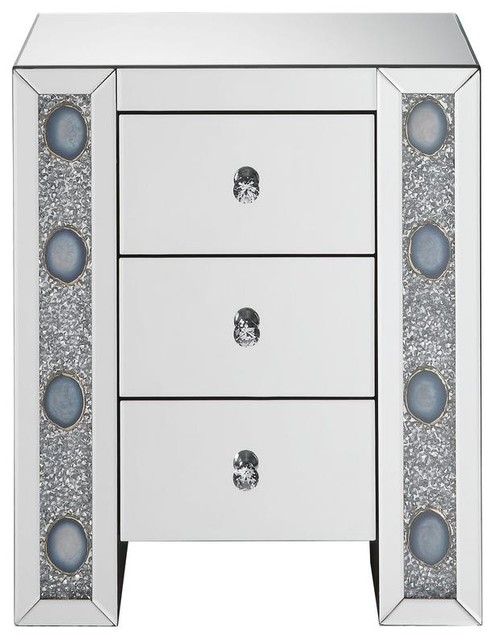 Wood Mirror Nightstand With Agate Inserts Silver Contemporary Wood Mirror Nightstand With Agate