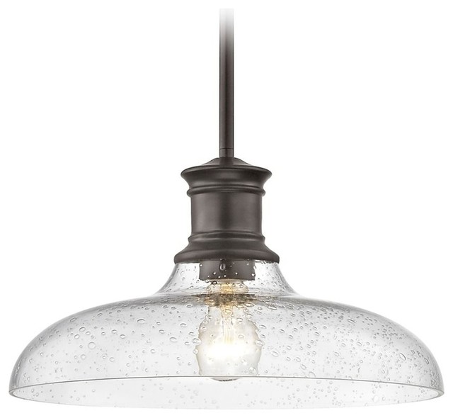 Image showcasing Industrial Farmhouse Pendant Light Seeded Glass 14