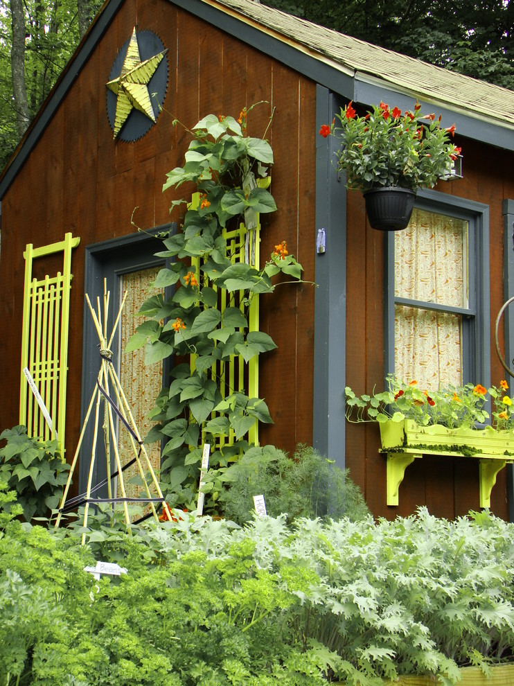 Inspiration for a country garden shed in Portland Maine.