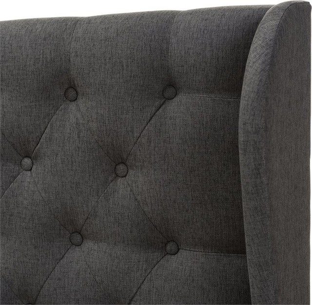 Cadence Modern Dark Gray Fabric ButtonTufted Queen Size Winged