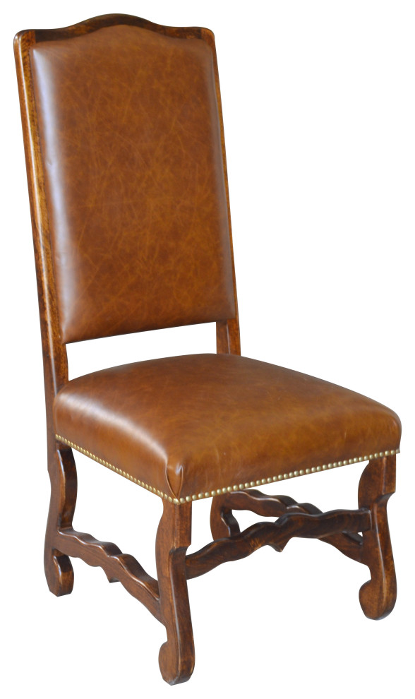 Classic Dining Chair, Camel Color Leather, Set of 7 Traditional