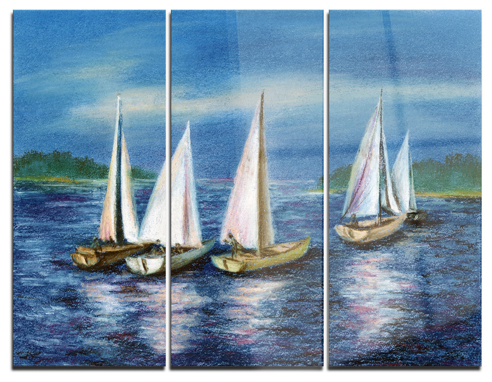 "Yachts by Obsky Sea" Photo Metal Wall Art, 3 Panels, 36"x28", 36"x28