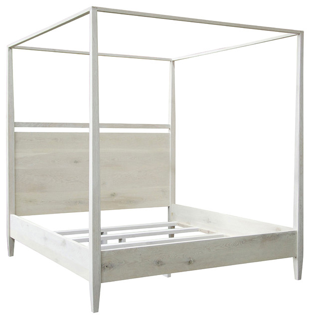 Aileen Coastal Beach White Wash 4 Poster Oak Bed Queen