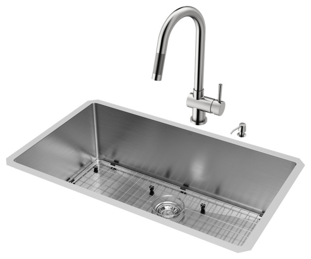 VIGO All-In-One Mercer Stainless Steel Undermount Kitchen Sink Set, 32"