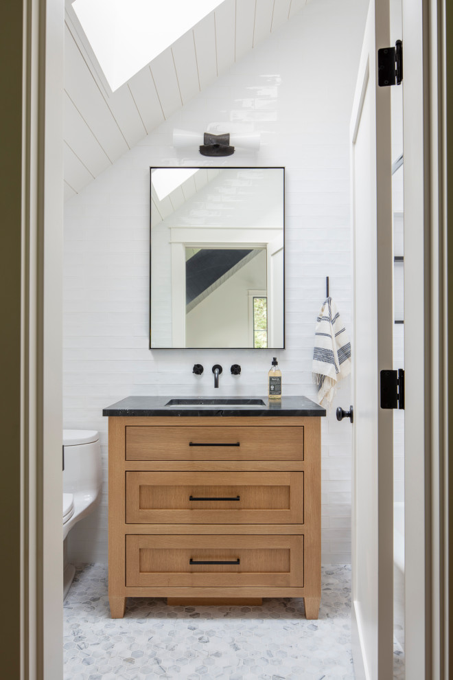 Inspiration for a coastal powder room remodel in Seattle