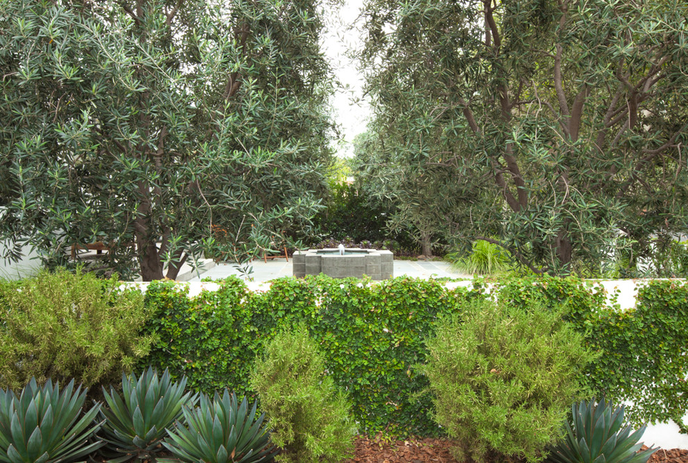 Photo of a small mediterranean side yard full sun garden in Los Angeles with mulch.