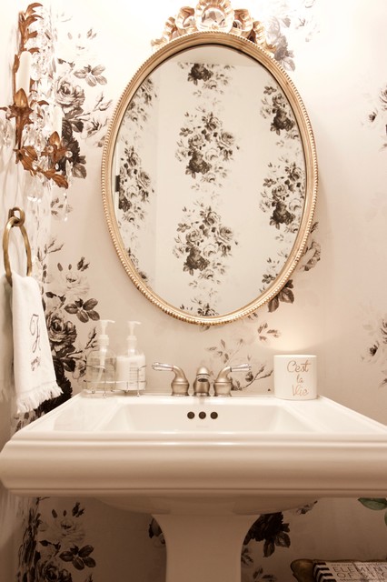 Magnolia Home Tea Rose White And Black Floral Wallpaper Traditional Wallpaper By D Marie Interiors,Mirrored Bedroom Furniture Decorating Ideas