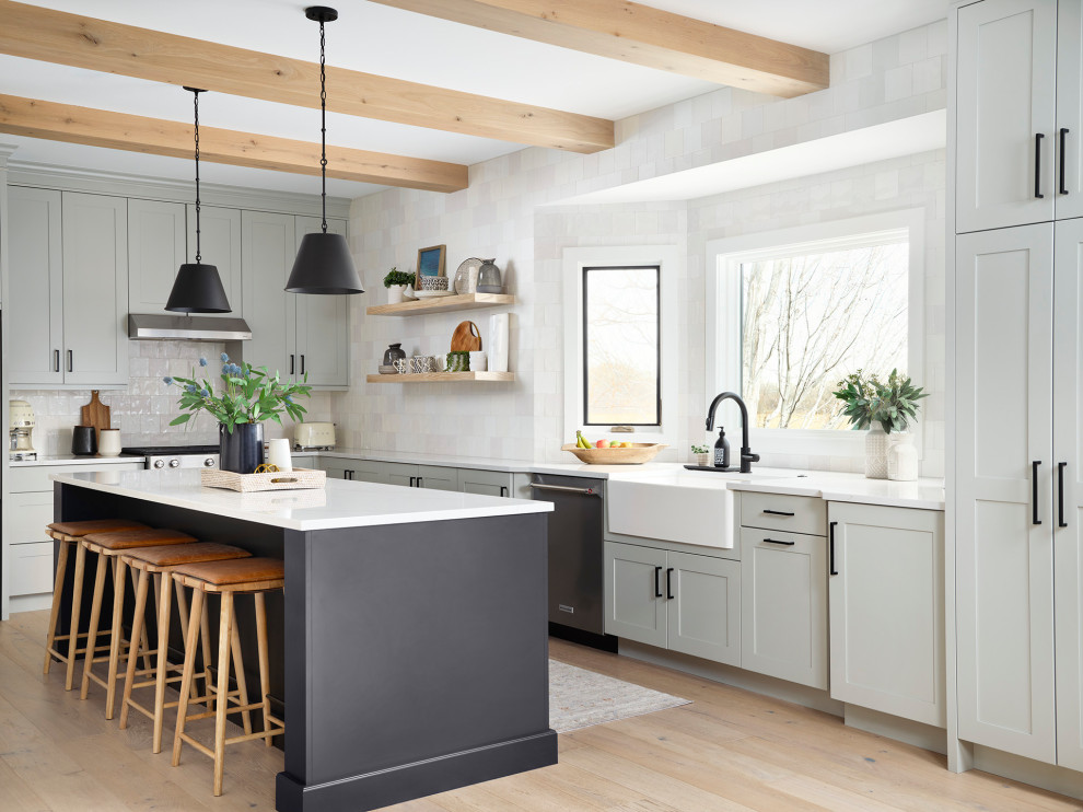 Example of a transitional kitchen design in Denver