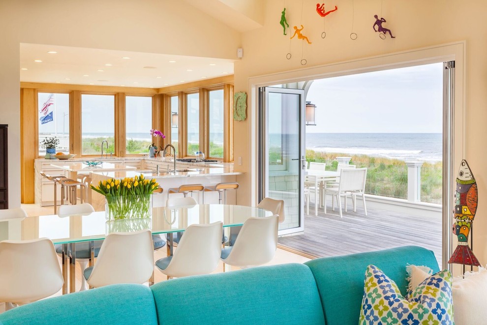 Stone Harbor Modern - Example of a beach style family room design in Philadelphia