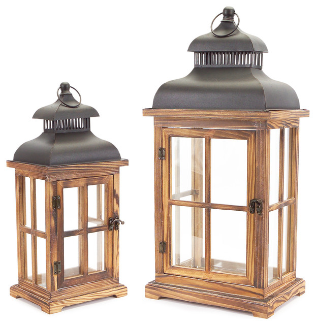 Lantern (Set of 2) 15.5"23"H Wood/Metal Traditional Candleholders
