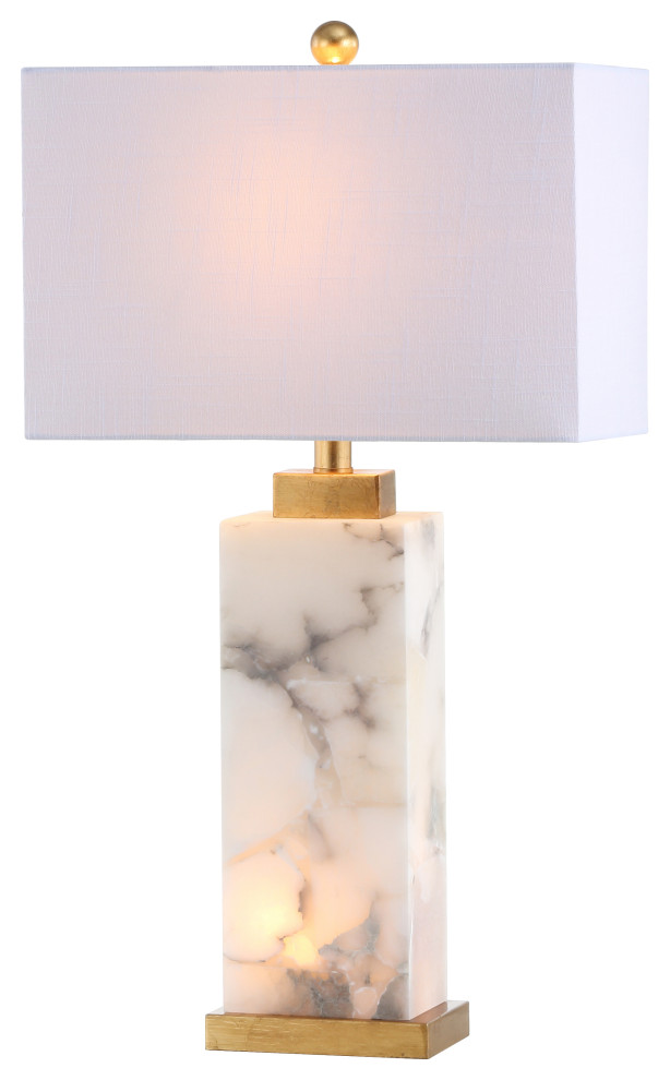Elizabeth 27.5" Alabaster LED Table Lamp, White, Gold Leaf