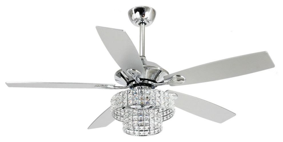 52 Crystal Chandelier Ceiling Fan With Led Light 5 Blades Chrome Contemporary Fans By Flint Garden Inc Houzz - Crystal Chandelier Ceiling Fan Home Depot