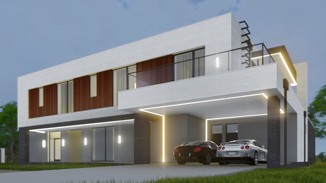 Проект двухэтажного дома в современном стиле, с плоской эксплуатируемой крышей