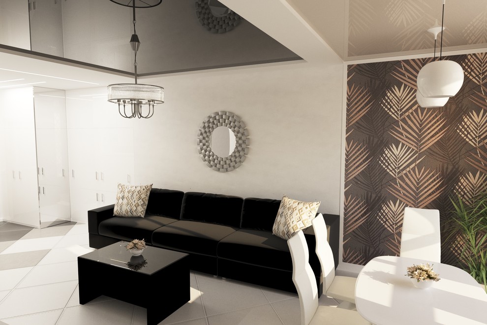 Дизайн гостиной комнаты совмещенной с холлом и кухней