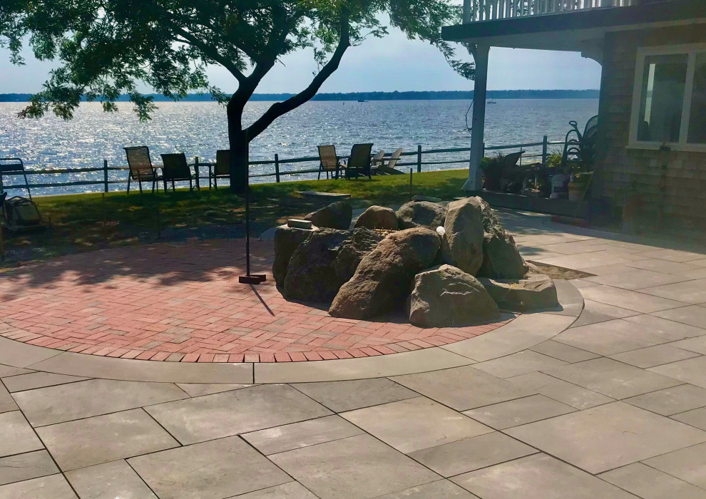 Custom Boulder Firepit and Patio