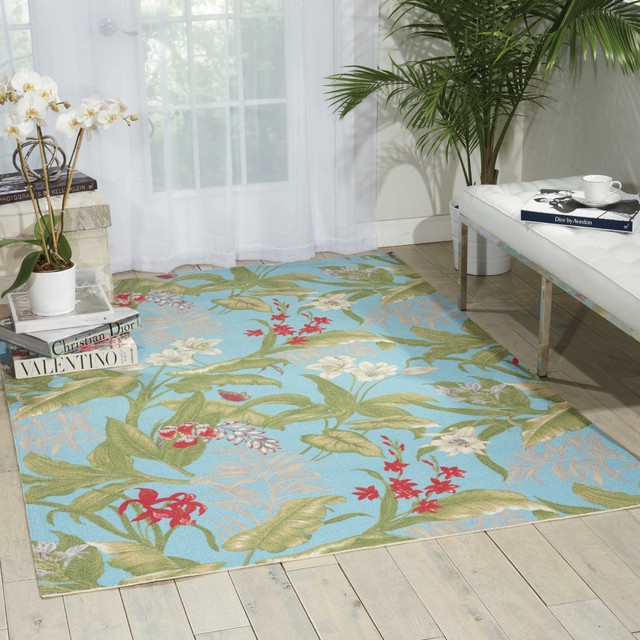Waverly un and Shade "Wailea Coast" Aqua Indoor/Outdoor Area Rug