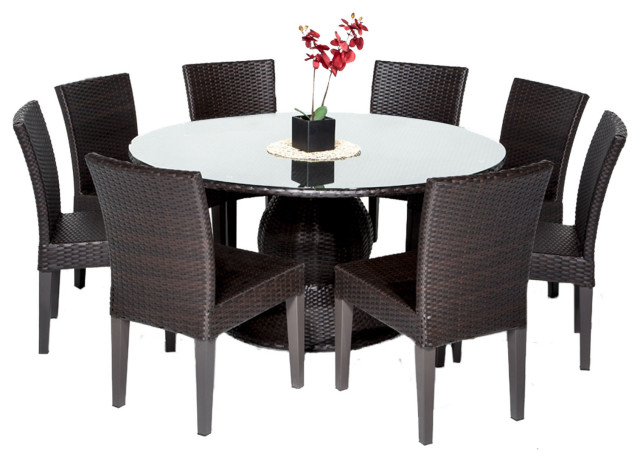 Napa 60 Inch Outdoor Patio Dining Table With 8 Armless Chairs