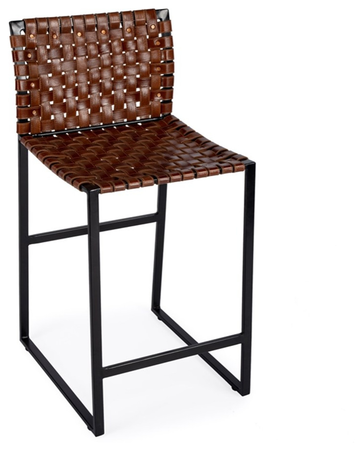 Bowery Hill 27" Transitional Metal Counter Stool in Brown/Black
