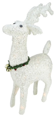 28.5" Lighted White Plush Glittered Reindeer Christmas Yard Art Decoration