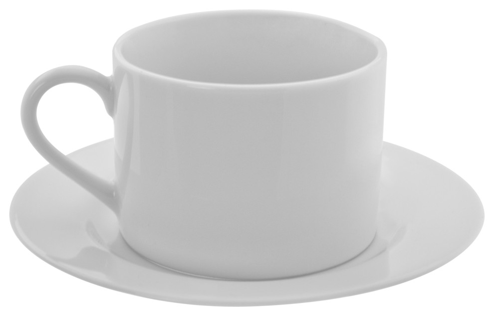 ZWare White Porcelain Can Cup and Saucer, Set of 6 Contemporary