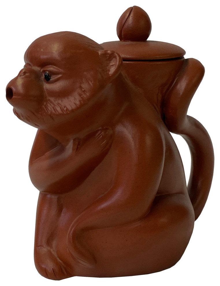 Chinese Brown Yixing Zisha Clay Teapot w Monkey Shape Accent Hws2594