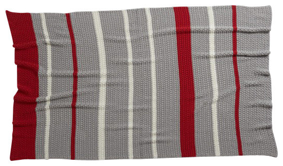 Coyuchi Chunky Knit Blanket Throw, Pewter W/ Carmine