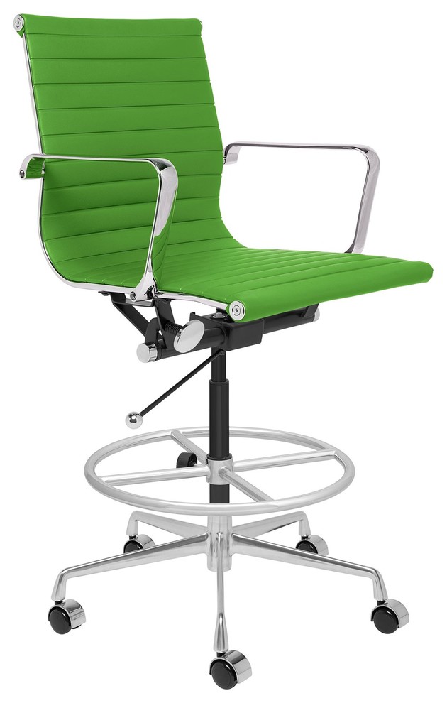 Soho Ribbed Drafting Height Chair Leatherette Green