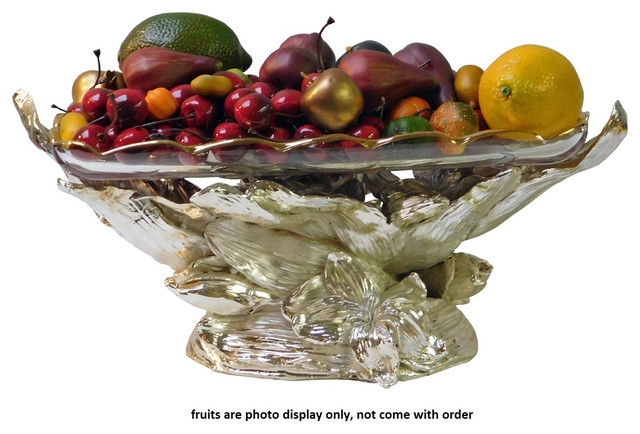 Light Gold Silver Fruits Display Flowers Design Fiber Base Glass
