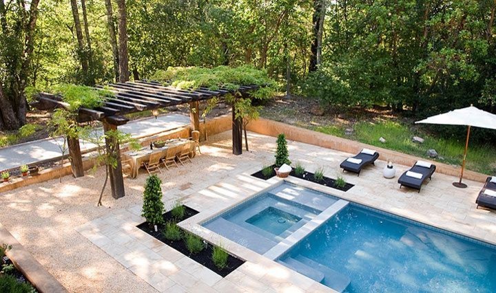 Design ideas for a mediterranean backyard rectangular lap pool in San Francisco with a hot tub and tile.