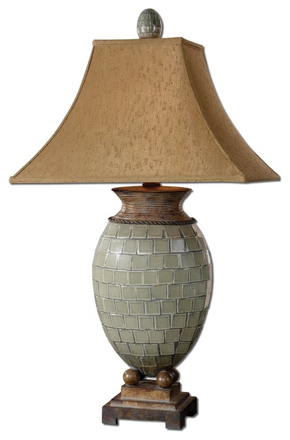Blue Green Single Light Bulbous Mosaic Tiled Table Lamp