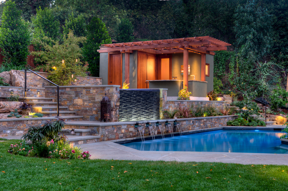 Photo of a contemporary custom-shaped pool in San Francisco.