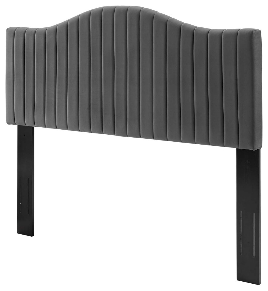Tufted Headboard, Full Queen Size, Velvet, Dark Gray, Modern Contemporary Transitional
