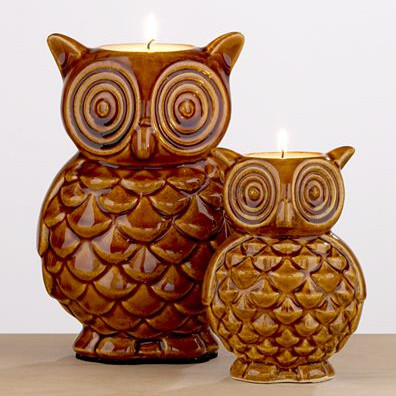 Brown Ceramic Owl Candles