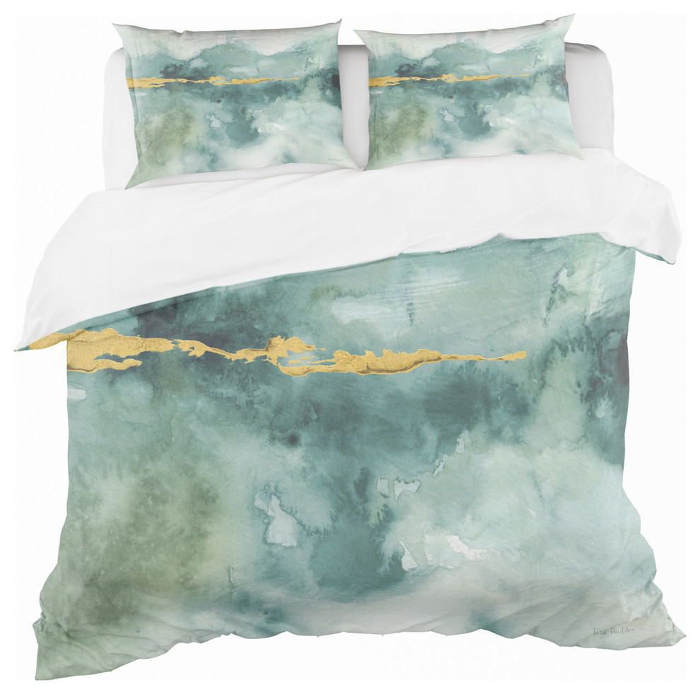 Blue Watercolor Impression With Gold Duvet Cover Set
