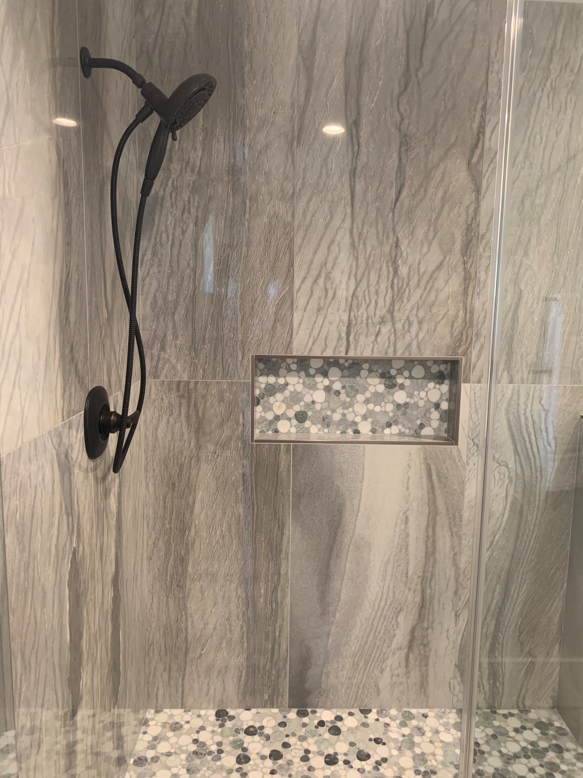 MASTER SHOWER-Simple finishes coordinate w/Quartzite counters