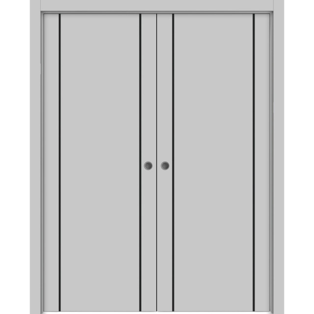 French Double Pocket Doors | Planum 0016 Grey Matte with | Kit Trims ...