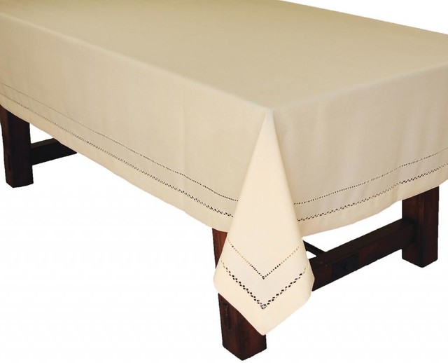 Double Hemstitch Easy Care Tablecloth, 65x140 Contemporary