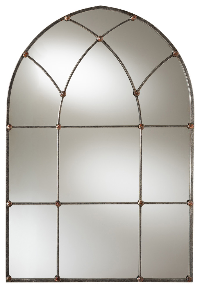 Aluin Farmhouse Antique Silver Arched, Tova Antique Silver Wall Mirror