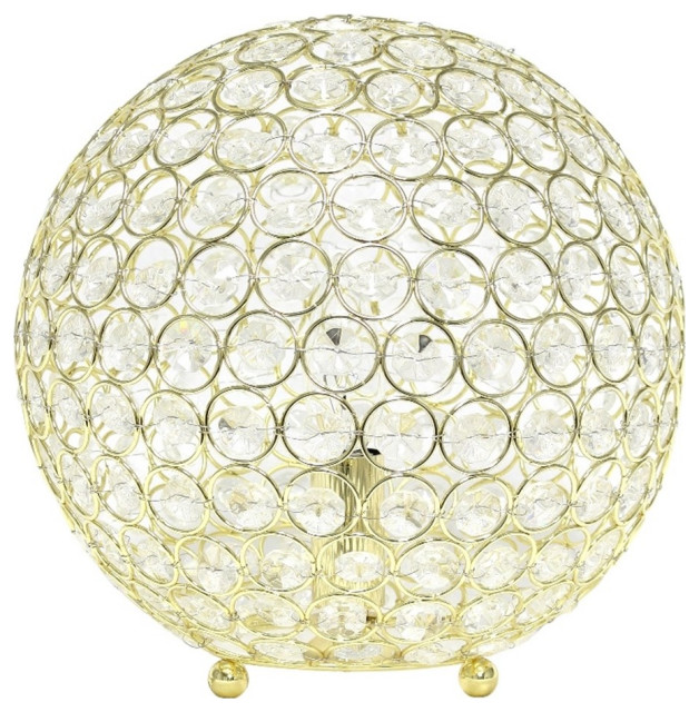 Lalia Home Elipse 10in Metal Crystal Sphere Glamourous Orb Table Lamp Gold