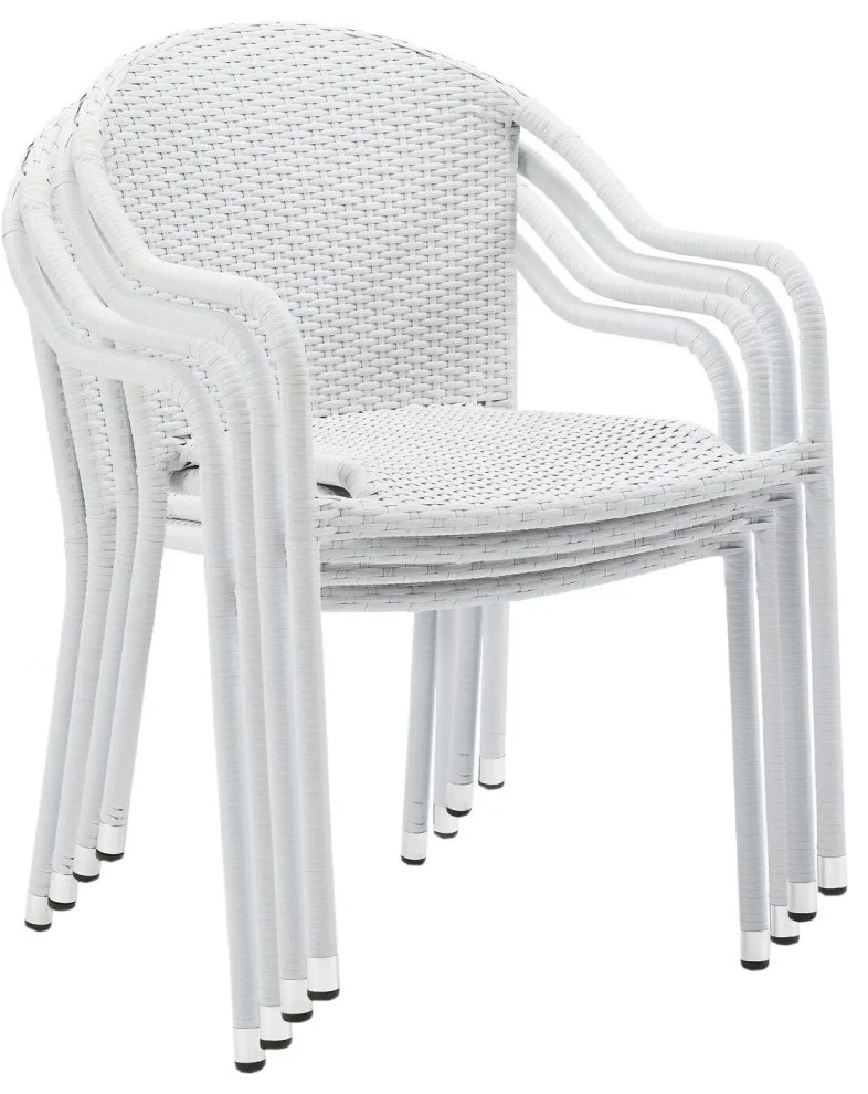 4 Pack Outdoor Stackable Dining Chair, Comfortable Shaped Wicker Seat