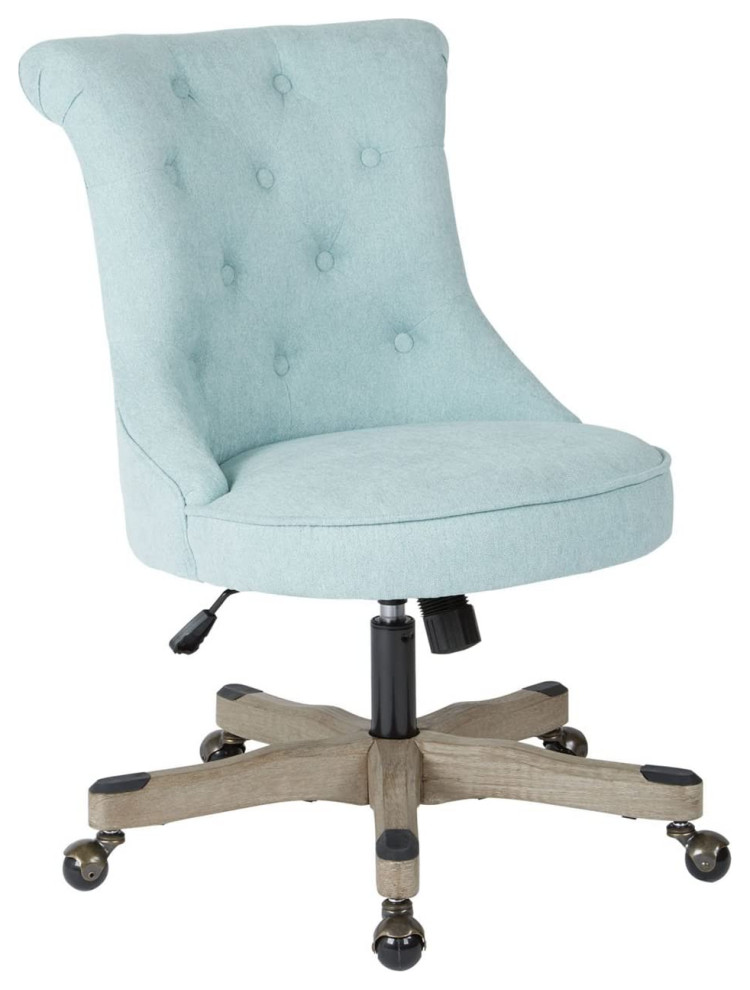 Classic Office Chair, Wooden Base With Button Tufted Back & Piping Trim Transitional Dining