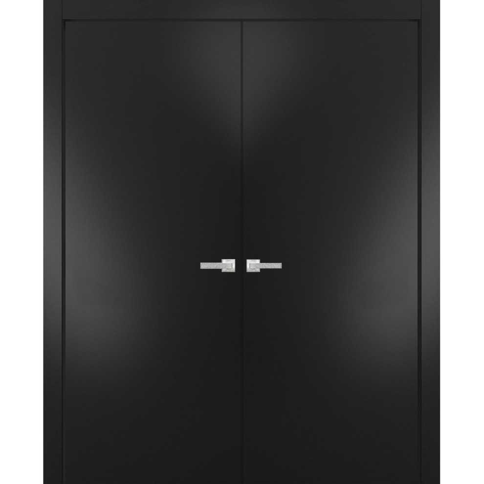 Modern Solid Double Doors 64 x 84 | Planum 0010 Black Matte | French
