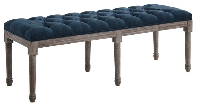 Province French Vintage Performance Velvet Bench Navy Farmhouse
