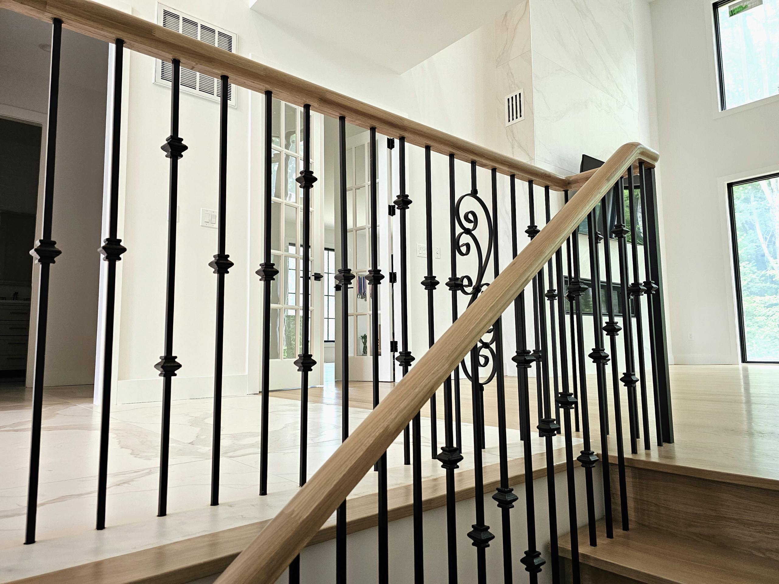 120_Luxurious White Oak Stair with Iron Balusters, Great Falls, 22066