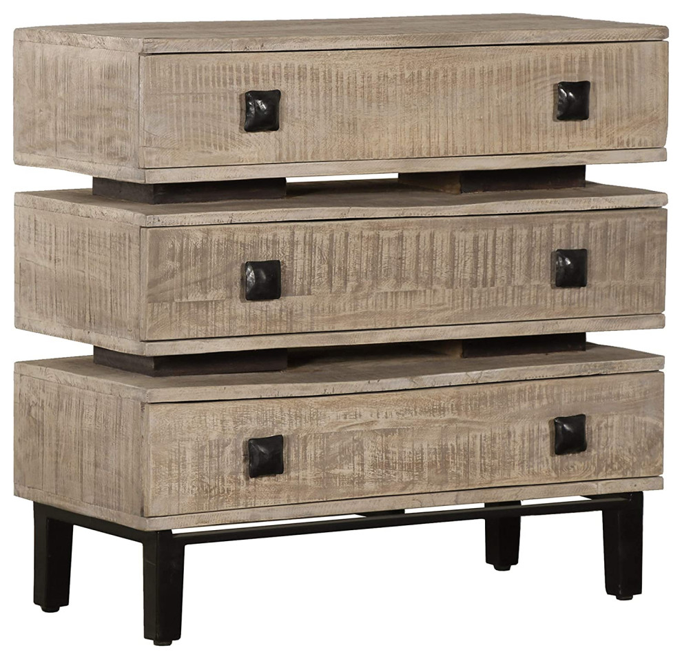 Modern Dresser, 3 Storage Drawers With Stacking Floating Look, Rustic